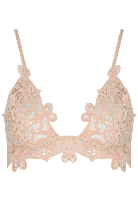 Floral Crochet Triangle Bra In Rose