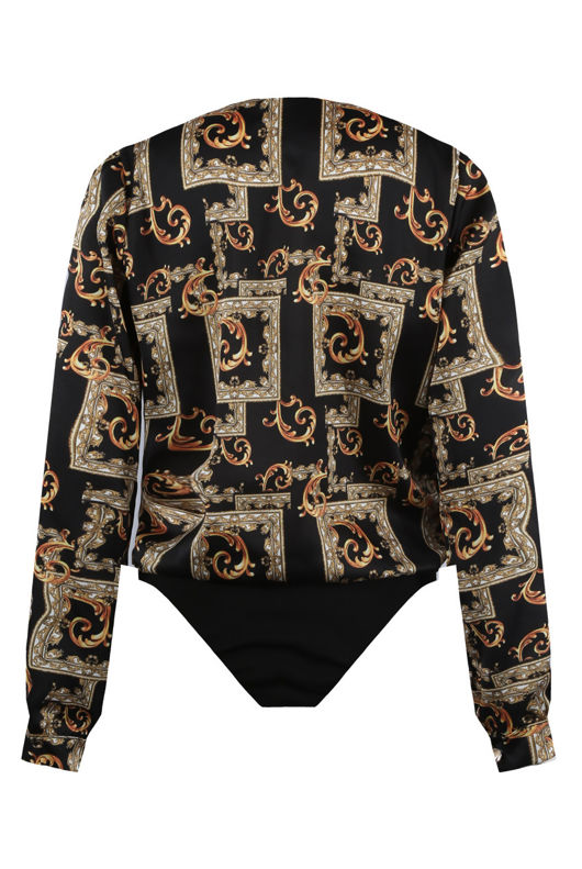 Black Printed Crossover Bodysuit
