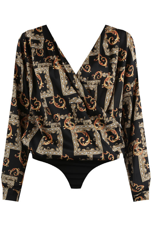 Black Printed Crossover Bodysuit