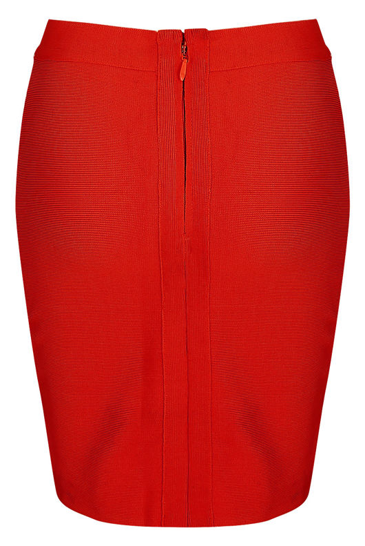 Red Ribbed Crossover Pencil Skirt