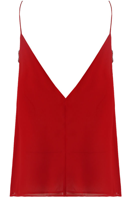 Red Crochet Lace Trim Cami Tops