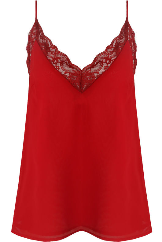 Red Crochet Lace Trim Cami Tops