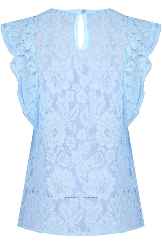 Sky Blue Floral Lace Crochet Layered Sleeve Crop Tops