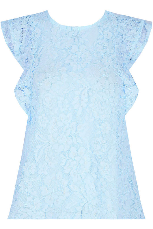 Sky Blue Floral Lace Crochet Layered Sleeve Crop Tops