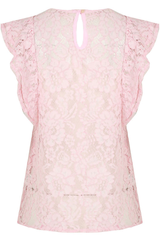Pink Floral Lace Crochet Layered Sleeve Crop Tops