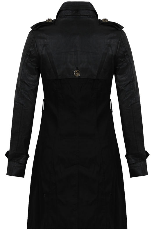 Black PVC Detail Double Breasted Trench Coat