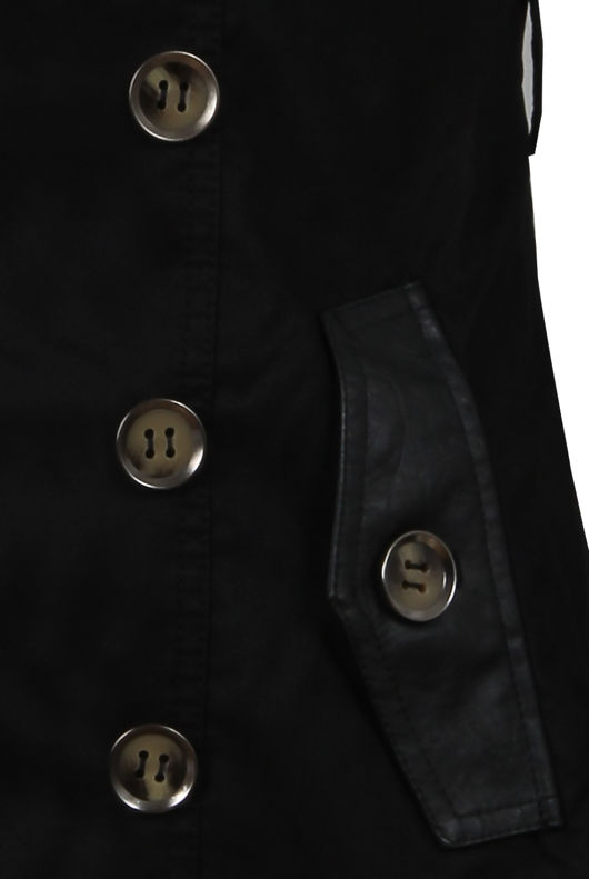 Black PVC Detail Double Breasted Trench Coat