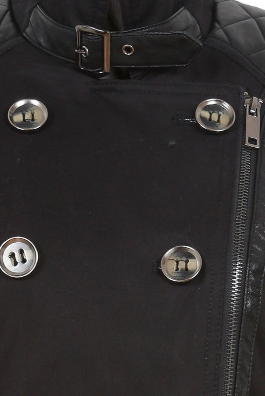 Black Qulited PVC Sleeved Side Zip Trench Coat