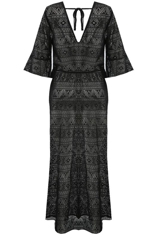 Black Crochet Lace Overlay Maxi Dress