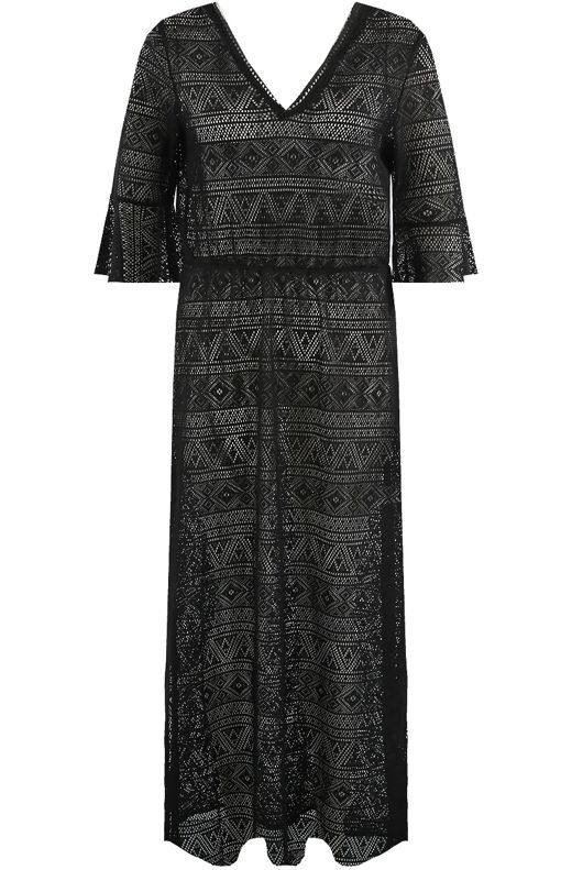 Black Crochet Lace Overlay Maxi Dress