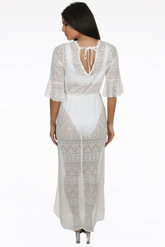 White Crochet Lace Overlay Maxi Dress