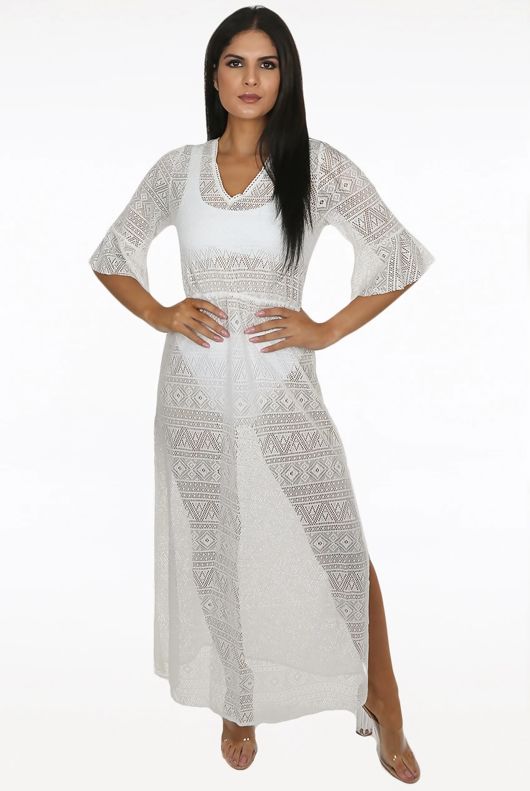 White Crochet Lace Overlay Maxi Dress