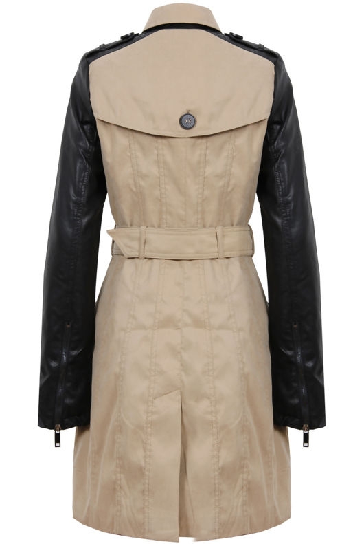 Beige PU Sleeved Trench Coats