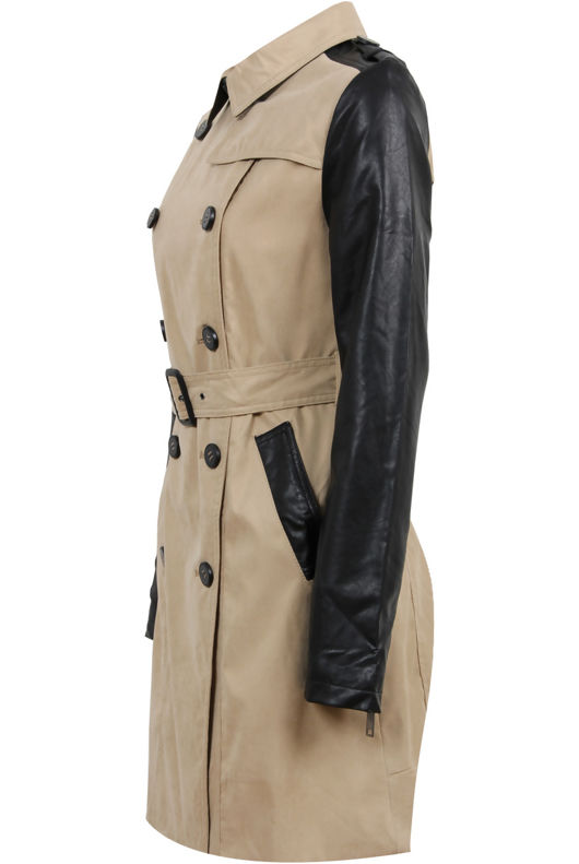 Beige PU Sleeved Trench Coats
