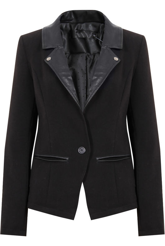 Black PVC Collar Smart Tailored Blazer