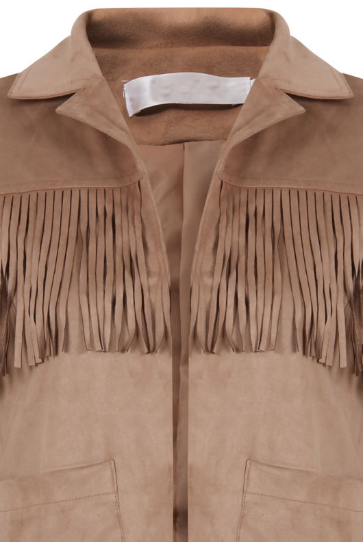 Tan Faux Suede Fringe Detail Jacket