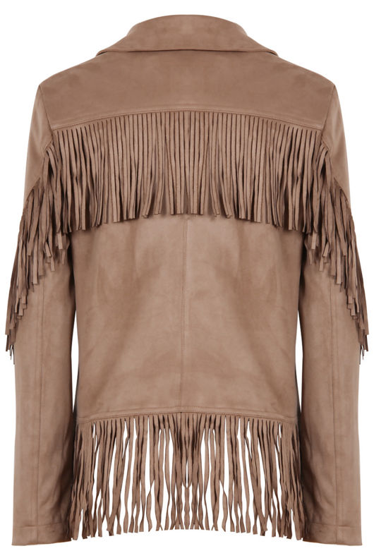 Tan Faux Suede Fringe Detail Jacket