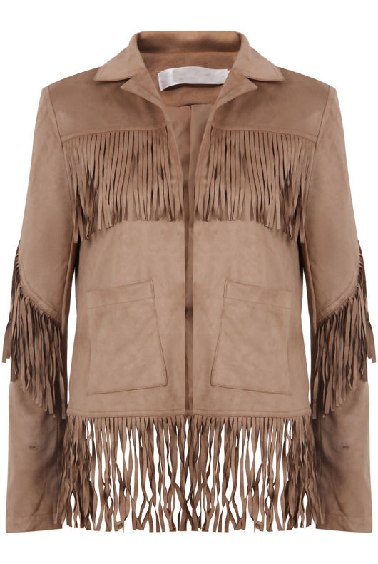 Tan Faux Suede Fringe Detail Jacket