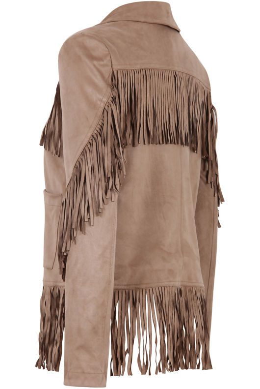 Tan Faux Suede Fringe Detail Jacket