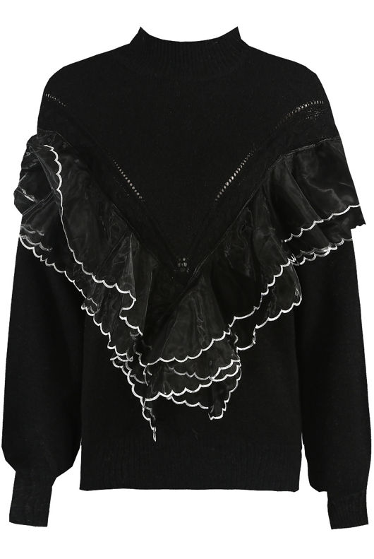 Black Frill Trim Mock Neck Jumper