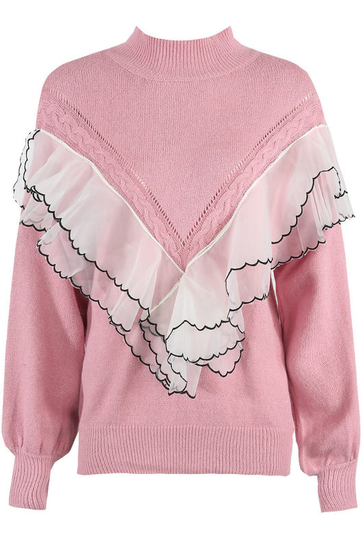 Frill Trim Mock Neck Jumper