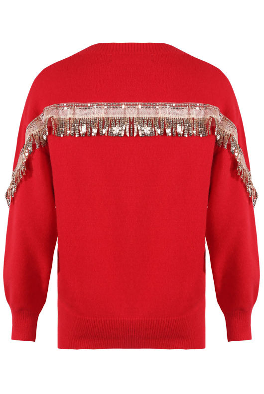 Red Sequin Fringe Trim Jumper