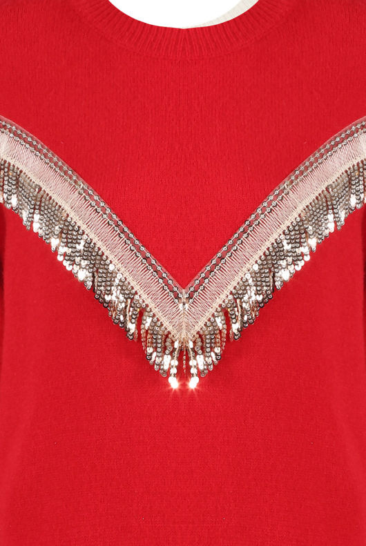 Red Sequin Fringe Trim Jumper