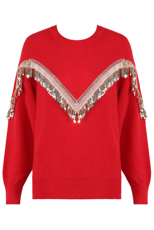 Red Sequin Fringe Trim Jumper
