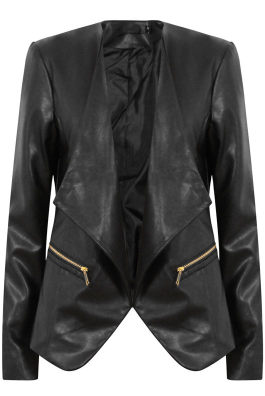 Black PU Waterfall Blazer