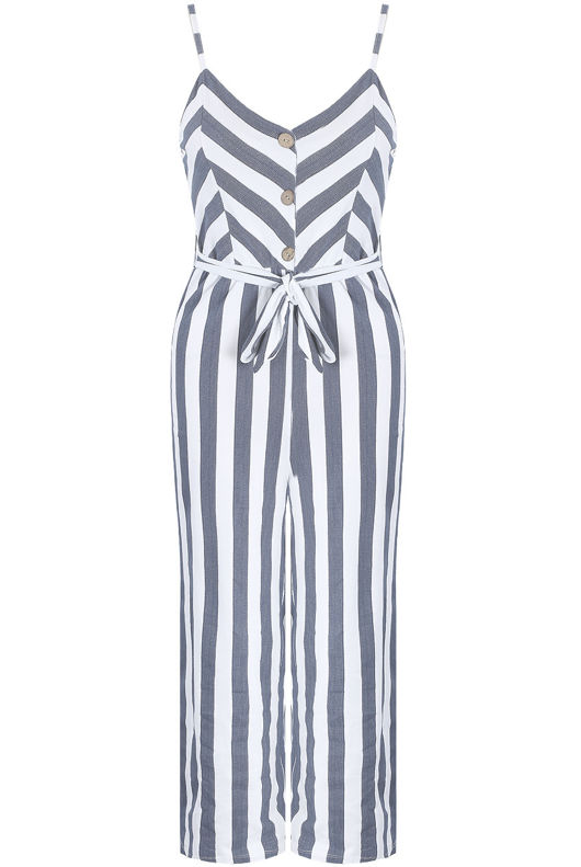 Striped Front Button Up Jumpsuit 