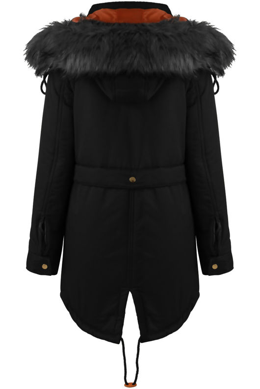 Black Fully Lined Fur Hood Parka Coat