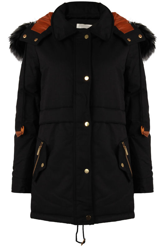 Black Fully Lined Fur Hood Parka Coat