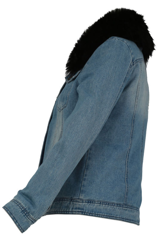 Blue with Black Fur Denim Fur Lined Jacket