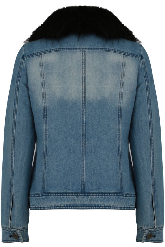 Blue with Black Fur Denim Fur Lined Jacket