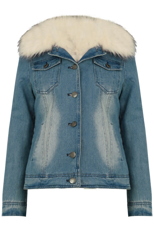 Blue with Cream Fur Denim Fur Lined Jacket