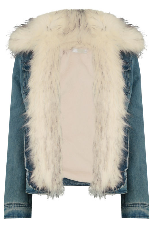 Blue with Cream Fur Denim Fur Lined Jacket