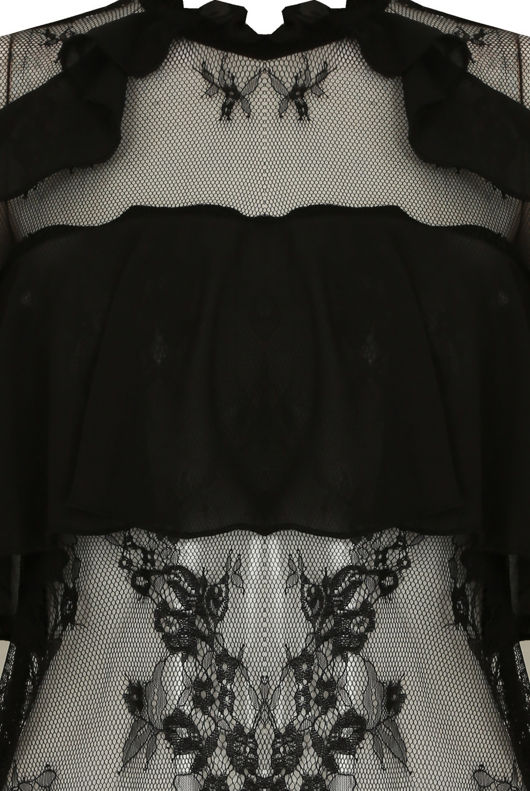 Black Floral Mesh Layered Tops