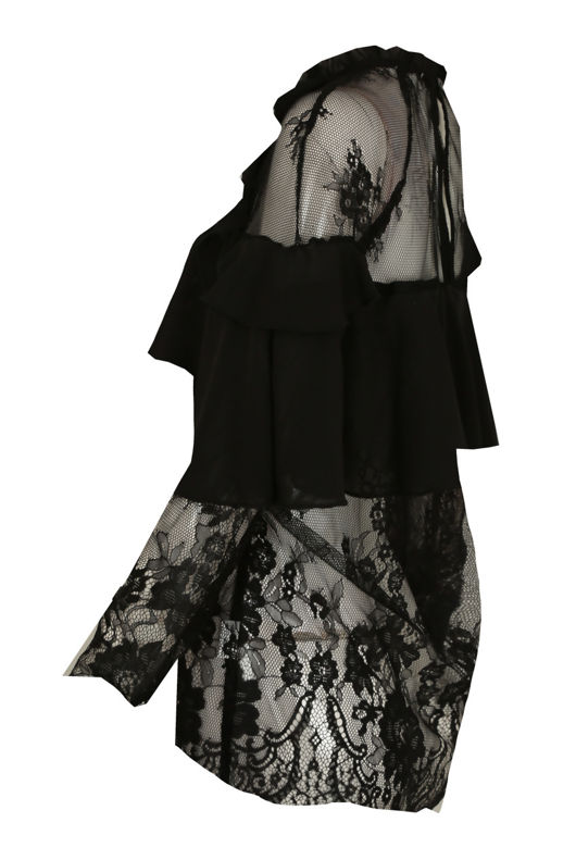 Black Floral Mesh Layered Tops