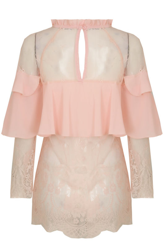 Pink Floral Mesh Layered Tops