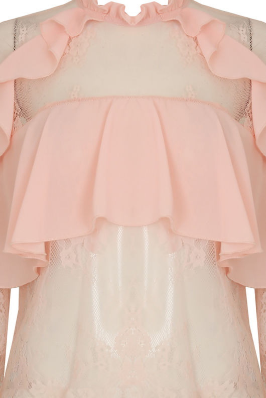 Pink Floral Mesh Layered Tops