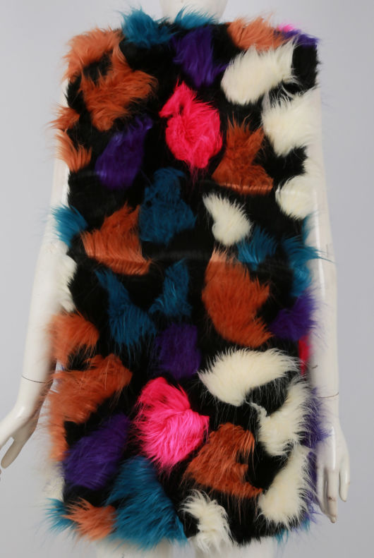 Purple And Orange Multicolour Fur Gilet