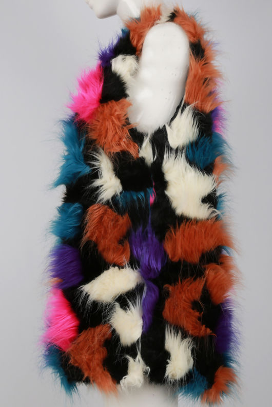 Purple And Orange Multicolour Fur Gilet