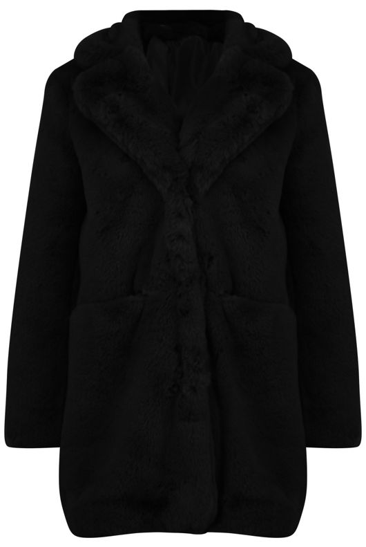 Black Bright Soft Faux Fur Overcoats 