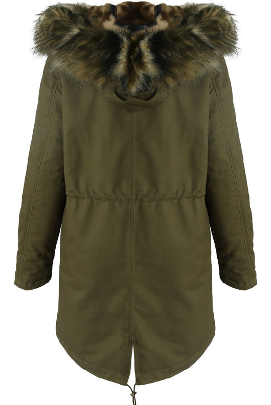 Khaki Parka Coat with Camouflage Fur