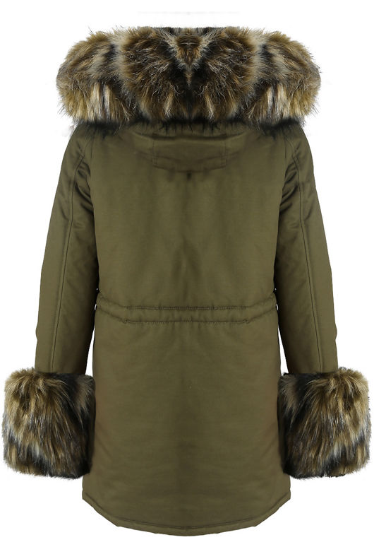 Khaki Parka Coat with Khaki Fur Hood Lining