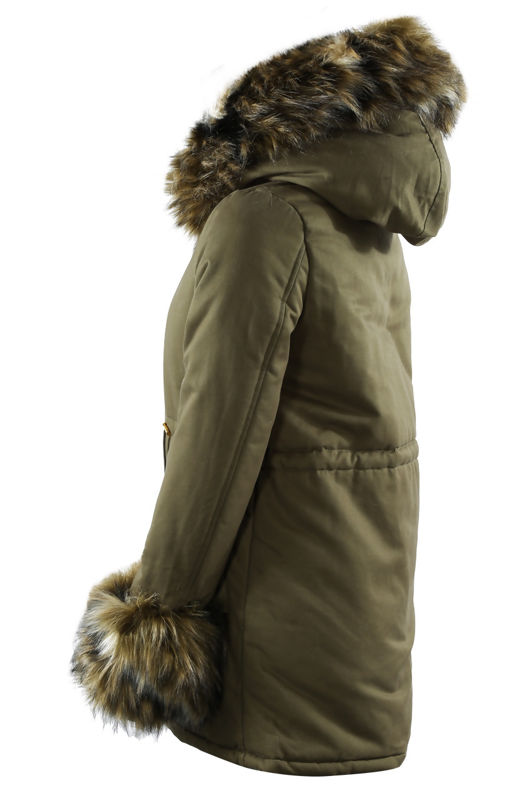 Khaki Parka Coat with Khaki Fur Hood Lining