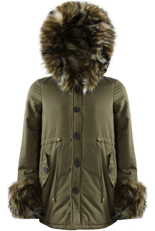 Khaki Parka Coat with Khaki Fur Hood Lining