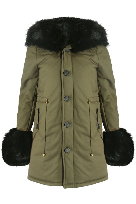 Black Parka Coat with Fur Hood Lining
