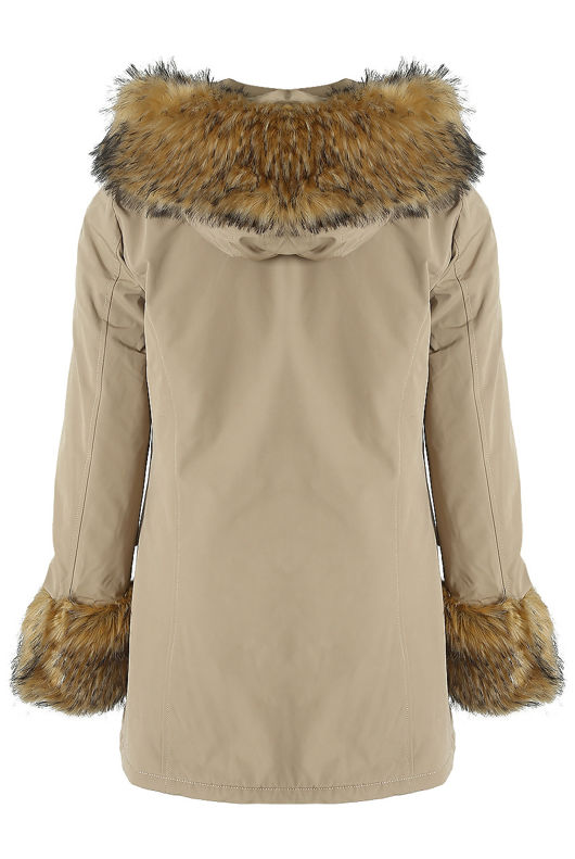 Beige Parka Coat with Fur Hood & Cuffs 