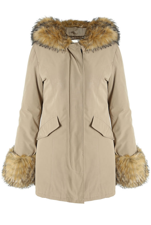 Beige Parka Coat with Fur Hood & Cuffs 